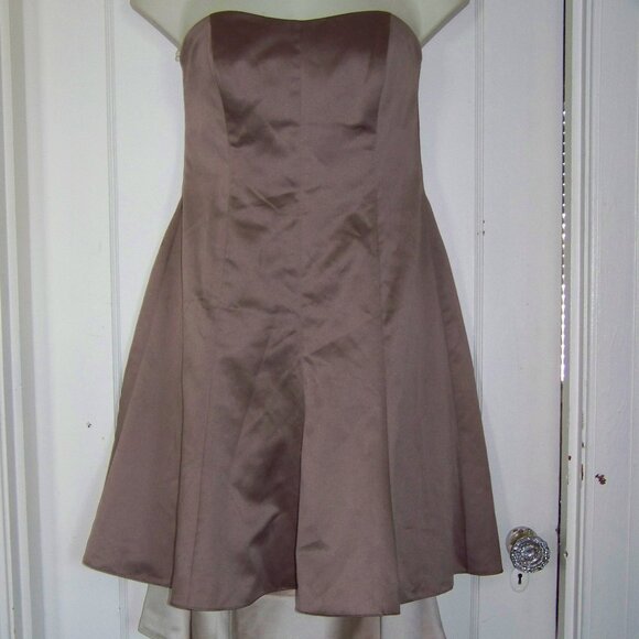 David Bridal Tan Strapless Brides Maid or Prom Dress Includes cream colored slip - Picture 1 of 10